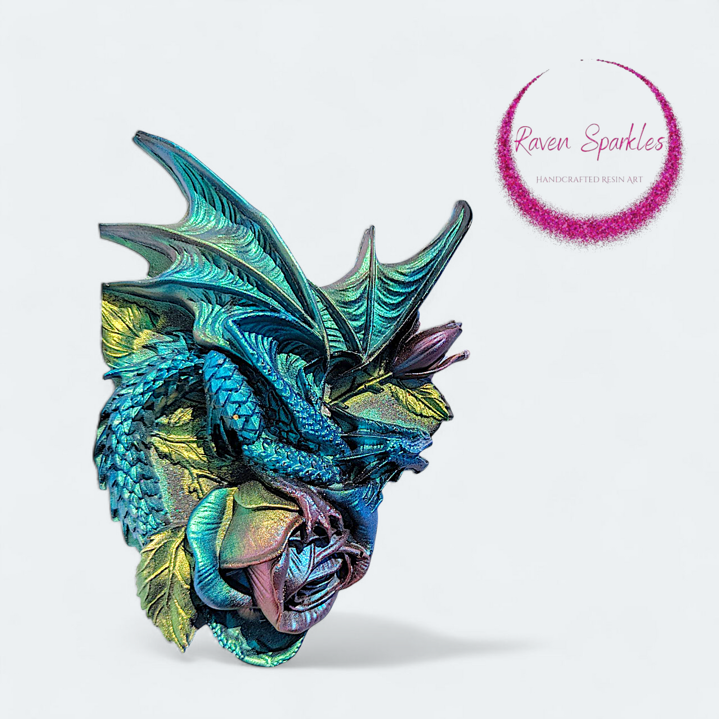 Dragon on Rose decor - Blue Green Shift