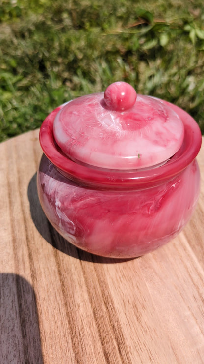 Red marble Honey pot