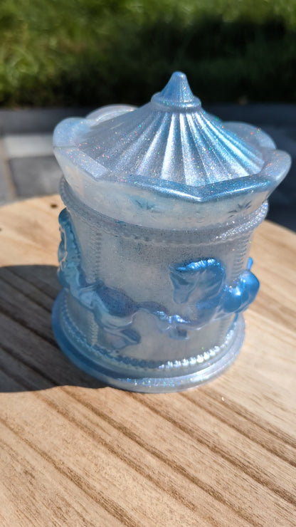 Blue and white carousel jar
