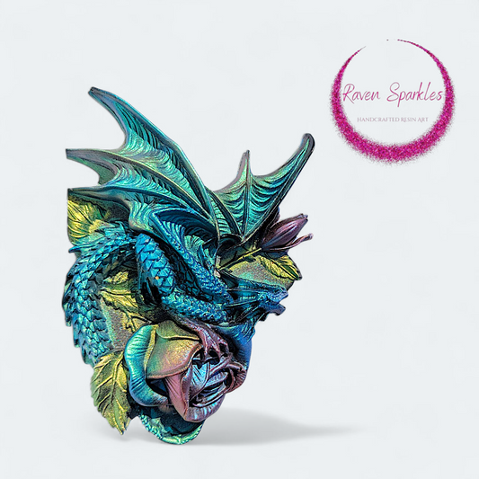 Dragon on Rose decor - Blue Green Shift