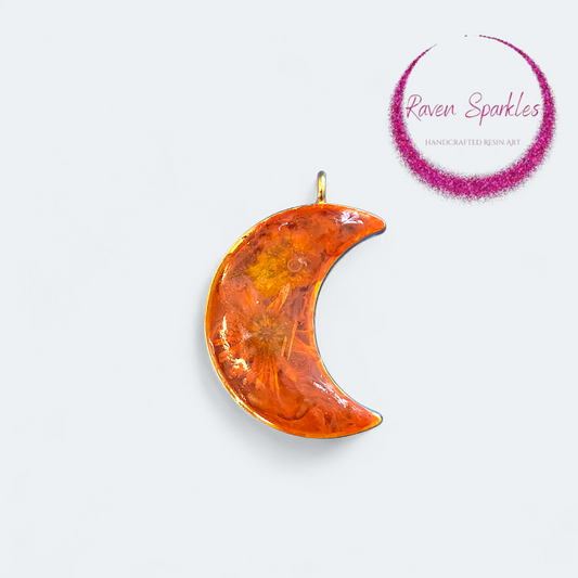 Orange flower moon pendant