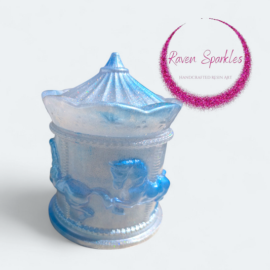 Blue and white carousel jar
